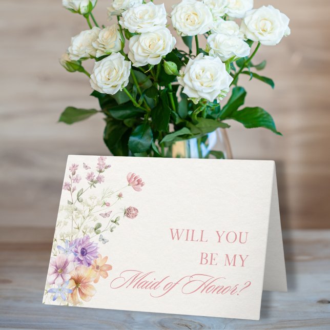 Elegant Watercolor Floral Maid of Honour Proposal Card (Creator Uploaded)