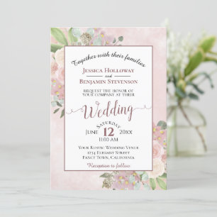 Elegant Watercolor Floral Mauve Pink Boho Wedding  Invitation