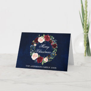 Elegant Watercolor Floral Merry Christmas Folded Card