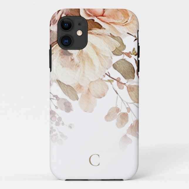 Elegant Watercolor Floral Monogram Case-Mate iPhone Case (Back)