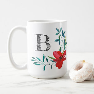 Elegant Watercolor Floral Monogram Coffee Mug