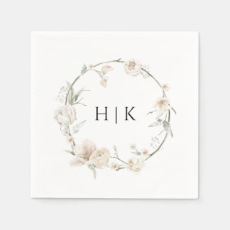 Elegant Watercolor Floral Monogram Paper Napkin