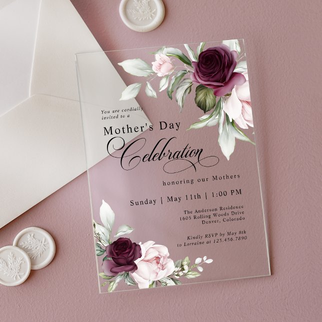 Elegant Watercolor Floral Mother's Day Celebration Acrylic Invitations (Creator Uploaded)