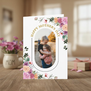 Elegant Watercolor Floral Mothers Day Photo Card