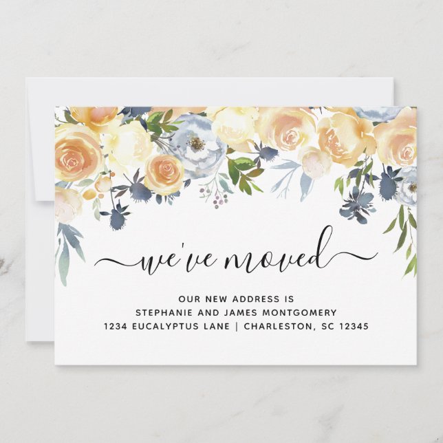 Elegant Watercolor Floral Moving Announcement Card (Front)