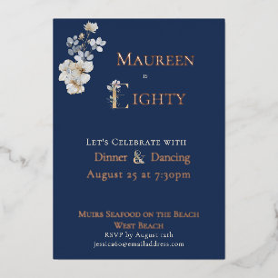 Elegant Watercolor Floral Navy 70th Birthday Rose