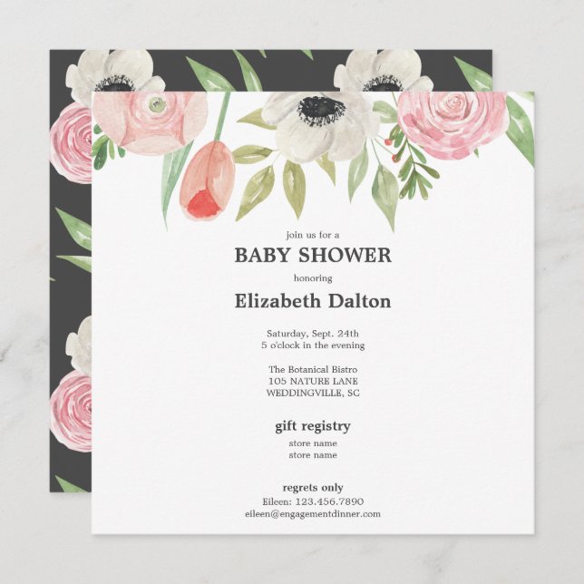 Elegant Watercolor Floral Neutral Baby Shower Invitation (Front/Back)
