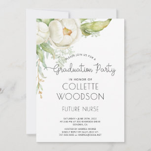 Elegant Watercolor Floral Nurse Graduate  Invitation
