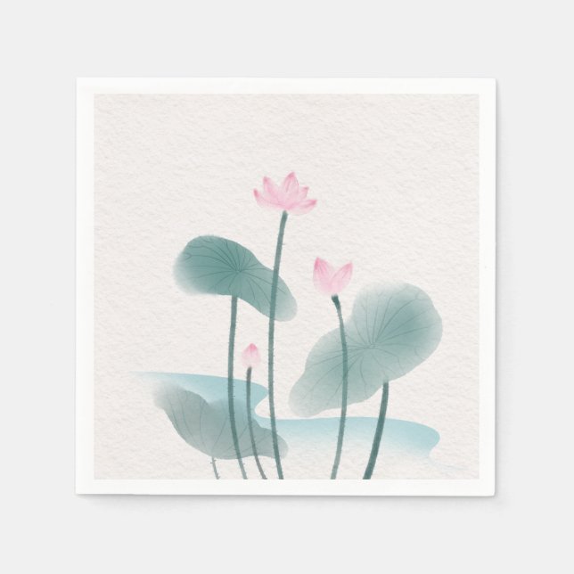 Elegant Watercolor Floral Painting Lotus Flowers Napkin (Front)