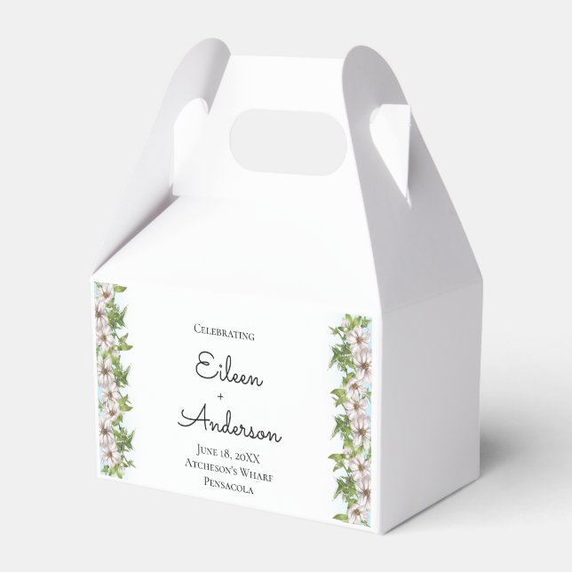 Elegant Watercolor Floral Pastel Wedding Cake Favour Box (Front Side)
