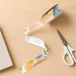 Elegant Watercolor Floral Pattern Satin Ribbon