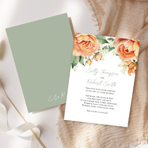 Elegant Watercolor Floral Peach Wedding  Invitation