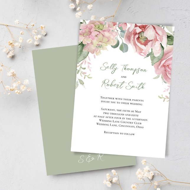 Elegant Watercolor Floral Peach Wedding  Invitation (Elegant blush pink wedding invitations.)