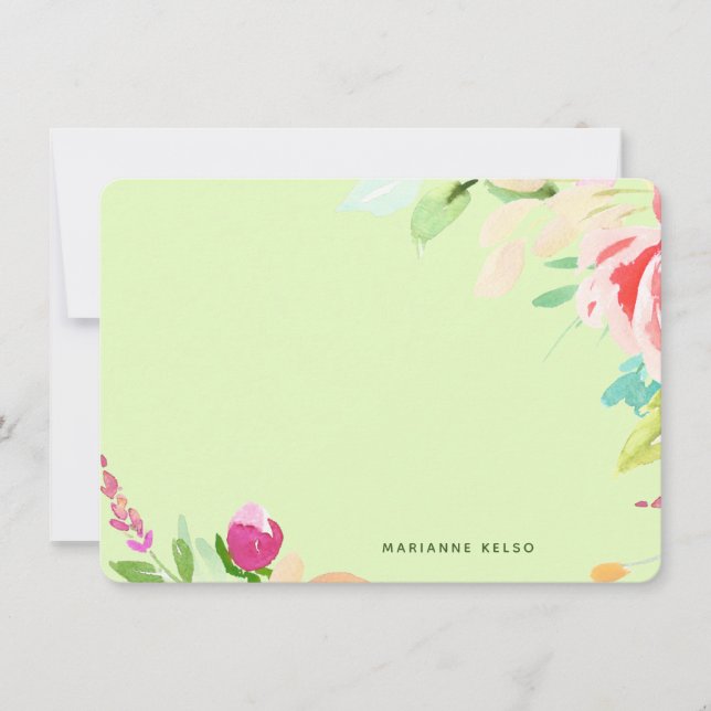 Elegant Watercolor Floral Personalised Lime Green Card (Front)