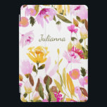 Elegant Watercolor Floral Personalised Name Boho iPad Pro Cover<br><div class="desc">Elegant Yellow Pink Watercolor Floral Personalised Case</div>