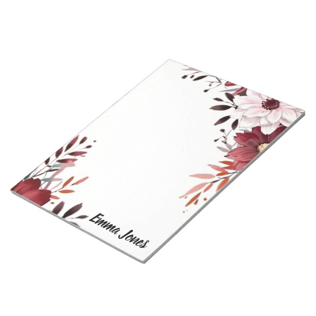 Elegant Watercolor Floral Personalised Stationary Notepad (Angled)