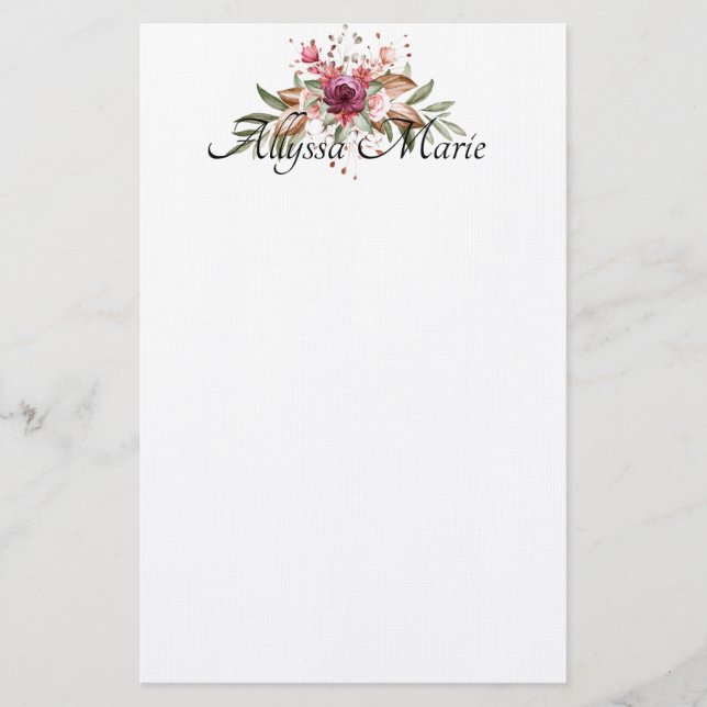 Elegant Watercolor Floral Personalised Stationery (Front)