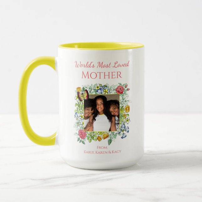 Elegant Watercolor Floral Photo Frame Mother's Day Mug (Left)