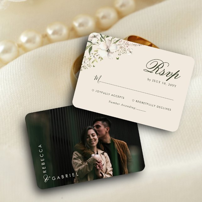 Elegant Watercolor Floral Photo Wedding  RSVP Card (Creator Uploaded)