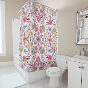 Elegant watercolor floral pink and white   shower curtain
