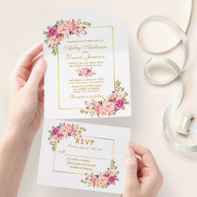 Elegant Watercolor Floral Pink Blush Gold