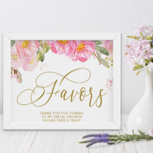 Elegant Watercolor Floral Pink Gold Favors Sign