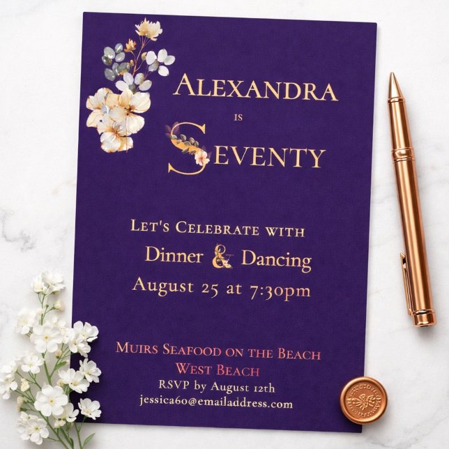 Elegant Watercolor Floral Plum 70th Birthday Rose (Creator Uploaded)