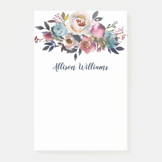 Elegant Watercolor Floral Post-it Notes (Front)