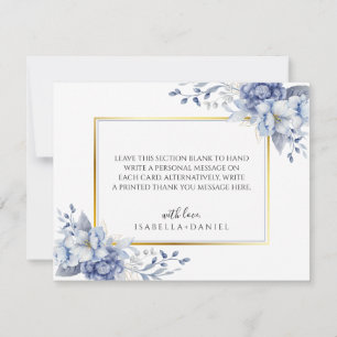 Elegant Watercolor Floral Powder Blue Wedding  Thank You Card
