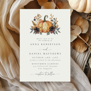 Elegant Watercolor Floral Pumpkin Fall Wedding Invitation
