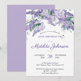 Elegant Watercolor Floral Purple 60th Birthday Invitation