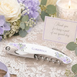 Elegant Watercolor Floral Purple Boho Wedding Name Corkscrew<br><div class="desc">These beautiful corkscrews are designed as gifts for your bridesmaids or maid of honour. They feature a rustic hand painted watercolor design with dusty purple, lilac, and lavender roses and flowers on a white background and her name in the middle. Perfect way to thank her or invite her to be...</div>