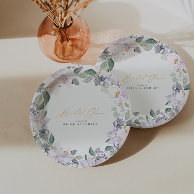 Elegant Watercolor Floral Purple Bridal Shower Paper Plate (Creator Uploaded)