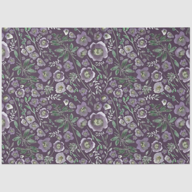 Elegant Watercolor Floral Purple Tissue Paper (Front)