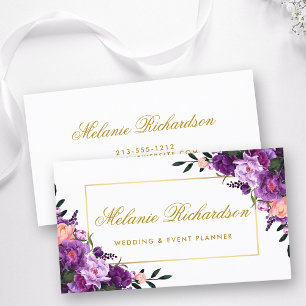 Elegant Watercolor Floral Purple Ultra Violet Gold Business Card
