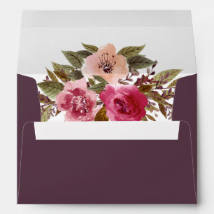Elegant Watercolor Floral Return Address Purple Envelope