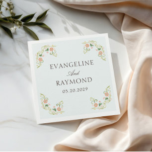Elegant Watercolor Floral Rococo Wedding Napkin