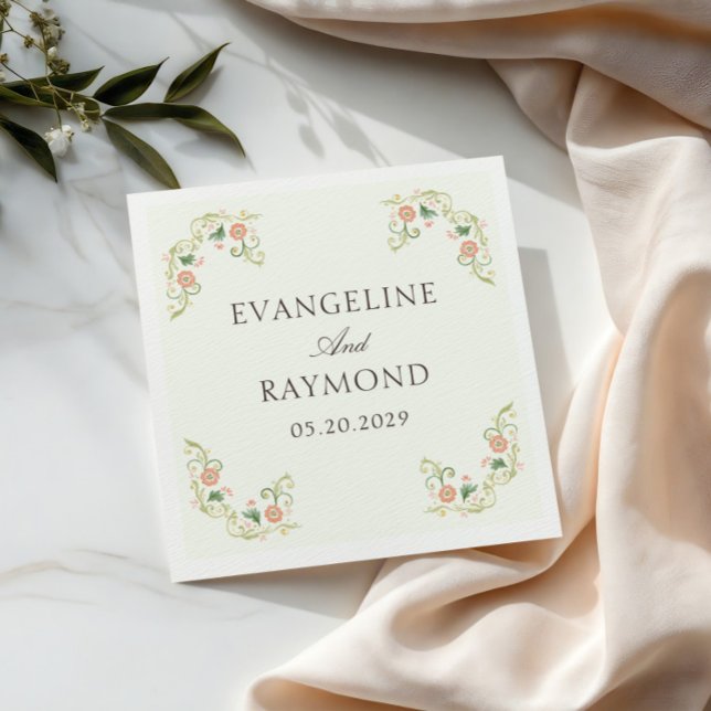 Elegant Watercolor Floral Rococo Wedding  Napkin (Creator Uploaded)