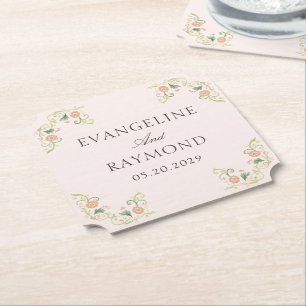 Elegant Watercolor Floral Rococo Wedding Paper Coaster