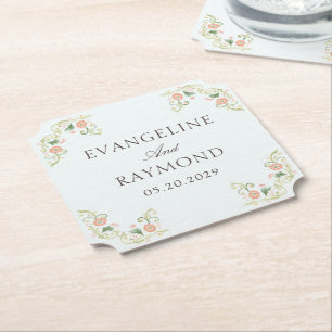 Elegant Watercolor Floral Rococo Wedding  Paper Coaster