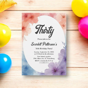 Elegant Watercolor Floral Romantic 30th Birthday Invitation