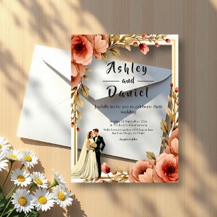 Elegant Watercolor Floral Romantic Couple Wedding Acrylic Invitations
