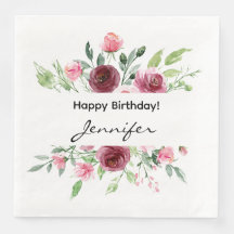 Elegant Watercolor Floral Rose Paper Napkin