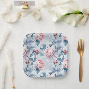Elegant Watercolor Floral Rose  Paper Plate