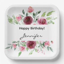 Elegant Watercolor Floral Rose Paper Plate