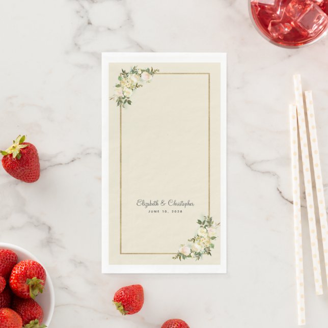 Elegant Watercolor Floral Roses Gold Chic Wedding Napkin (Insitu)