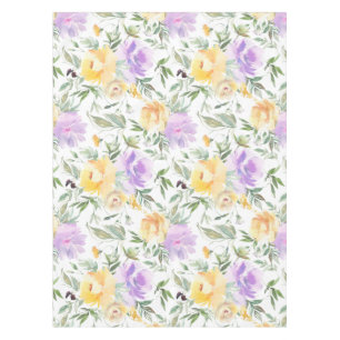Elegant Watercolor Floral Roses Yellow Purple Tablecloth