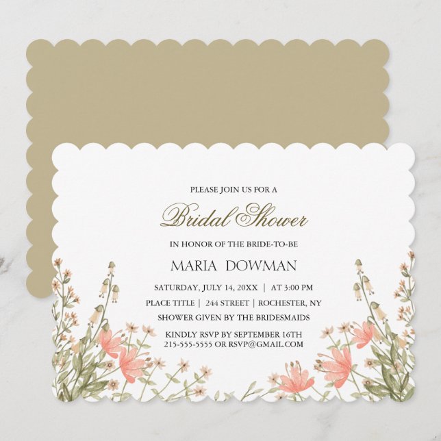 Elegant Watercolor Floral Rustic Bridal Shower Invitation (Front/Back)