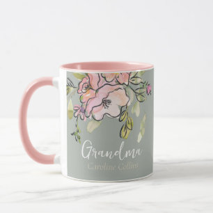 Elegant Watercolor Floral Sage Green Grandma Mug