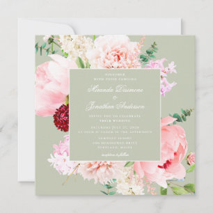 Elegant Watercolor Floral Sage Green Wedding Invitation